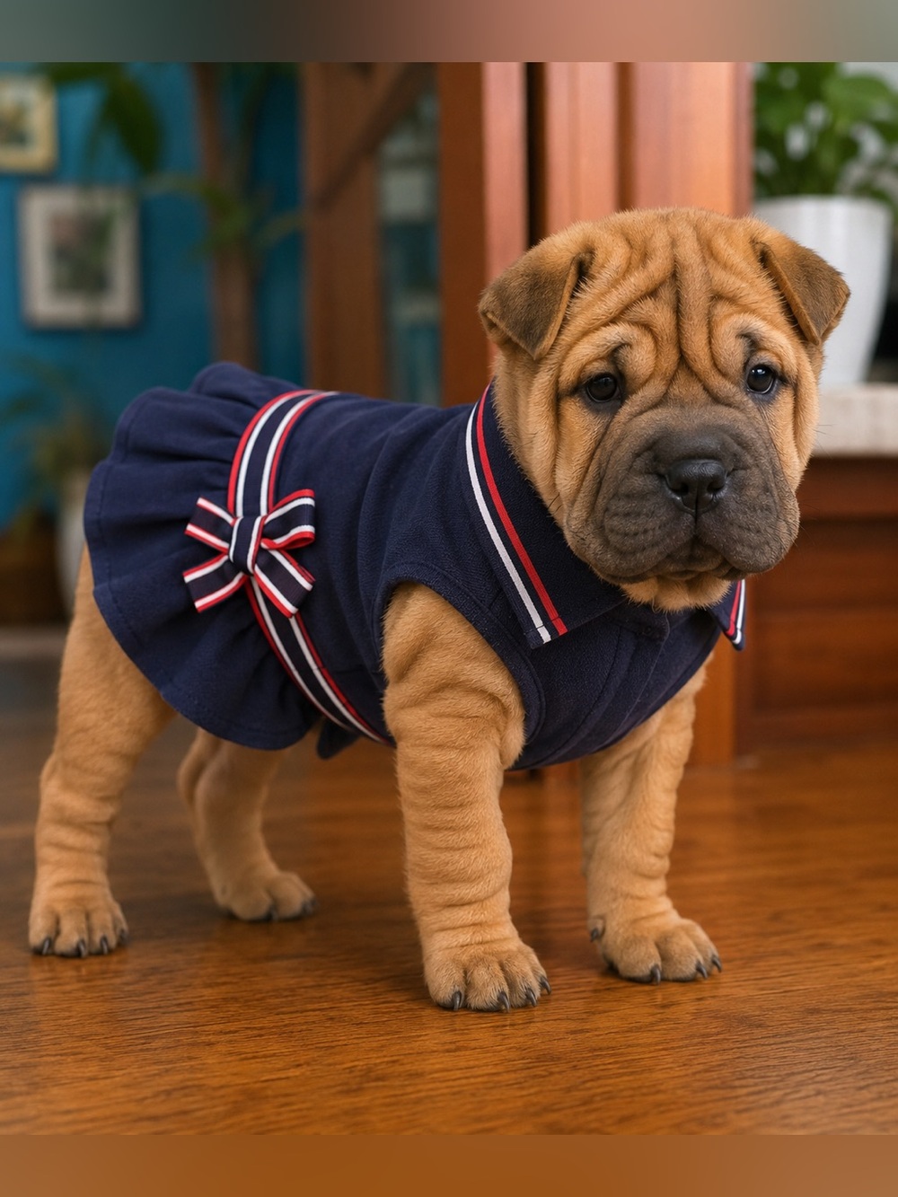Zack & Zoey Navy Preppy Dog Dress XS Bow